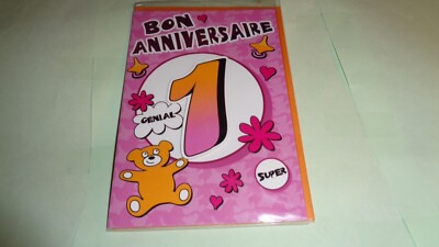 CARTE - BON ANNIVERSAIRE - 1 AN - FILLE - CARTE + ENVELOPPE - N°87