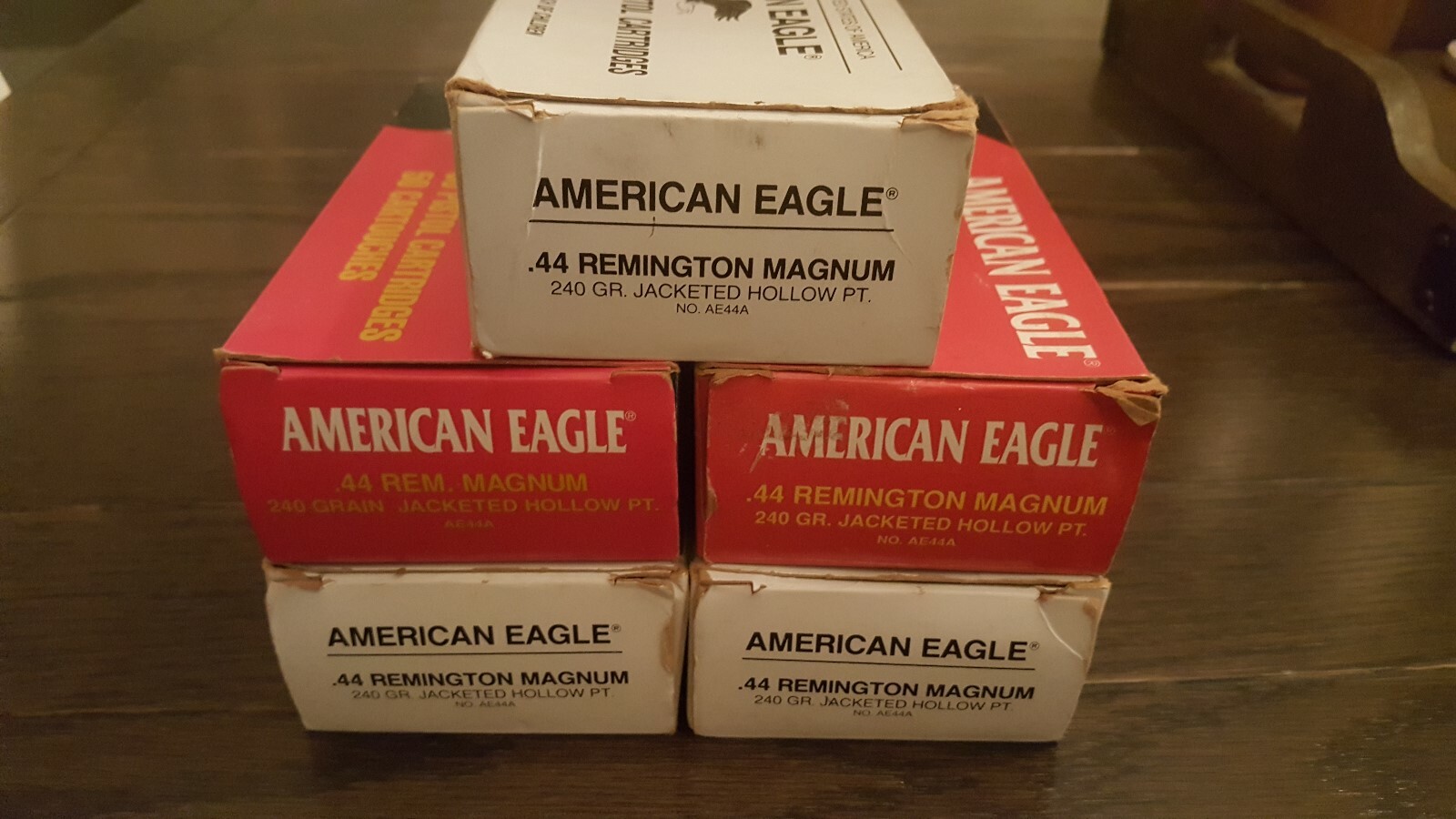 Lot of 5 EMPTY 44 Magnum Ammo Boxes with Trays American Eagle 240 Grain