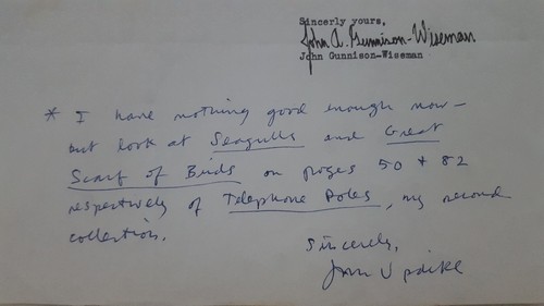 JOHN UPDIKE, GUNNISON - WISEMAN LOT, 2 TYPED LETTERS, POST CARD ENVELOPE ALL SIG