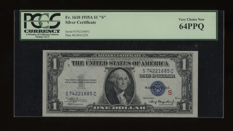 DBR 1935-A $1 Silver Experimental (S) Fr. 1610 PCGS 64