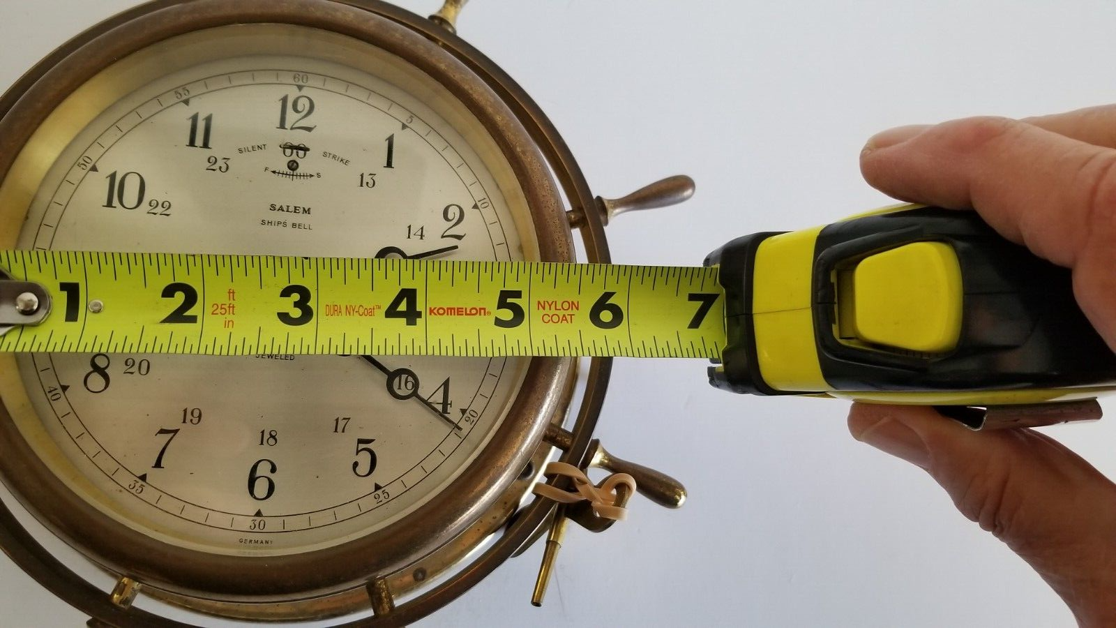 SALEM Ships Bell 8 Day Clock Brass Made in Germany with Key 12/24 Hour Runs