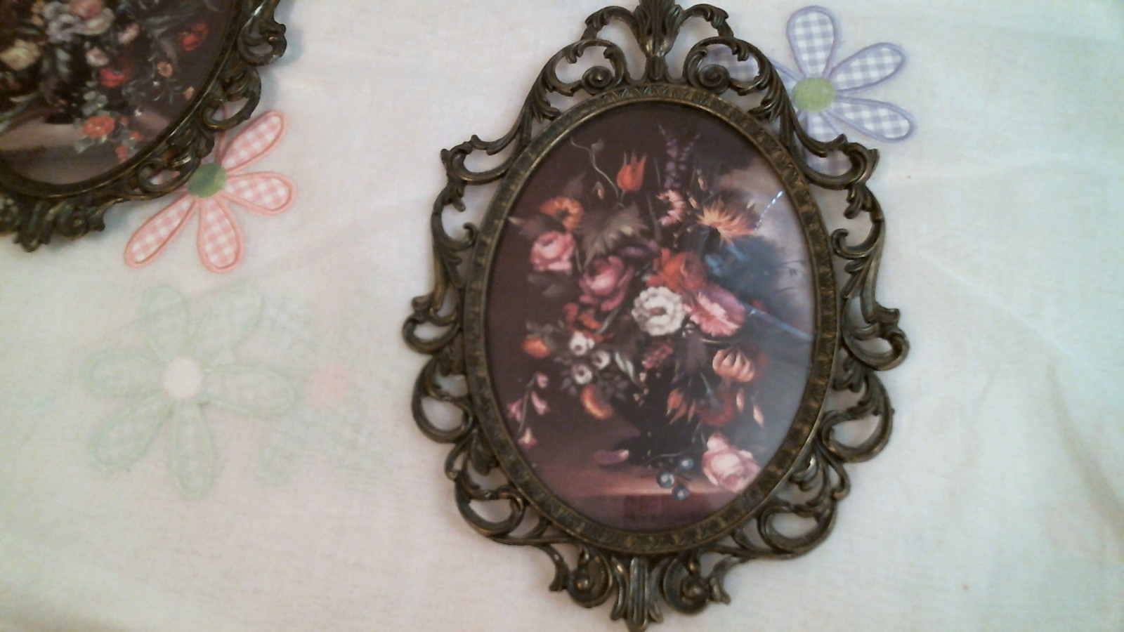 FLORAL Print Picture Frames CONVEX GLASS Made In Italy VINTAGE LOT