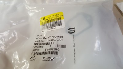 LOT OF 75 Harting 19440030301 - Han INOX 3A-agg   Connector; Power; Heavy Duty 
