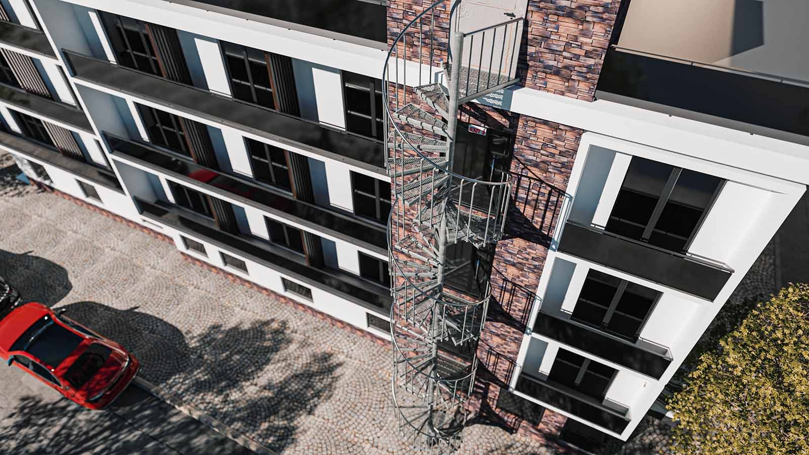 Scarvo Wendeltreppe Außen 130 Cm - Stahltreppe Mit 23 Stufen WPC-Belag