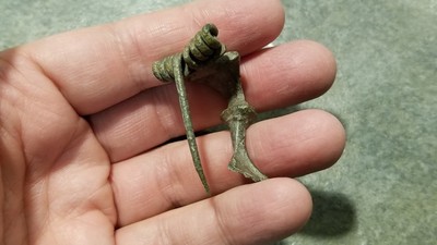 Ancient Roman Bronze FIBULA BROOCH (#1) Kraftig Profilierte Type, Intact Pin