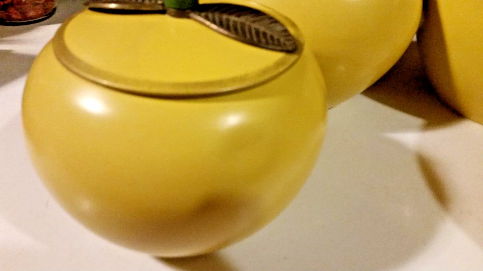 MCM Set of 4 Vintage Aluminum Yellow Apple Kitschy Kitchen Canister Set 1960's
