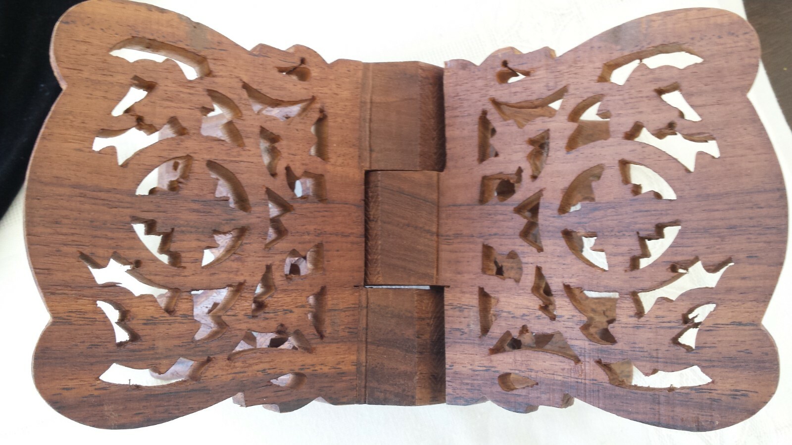 Book Stand Hand Carved Wooden Folding Bible or Cookbook Ornate Holder VTG