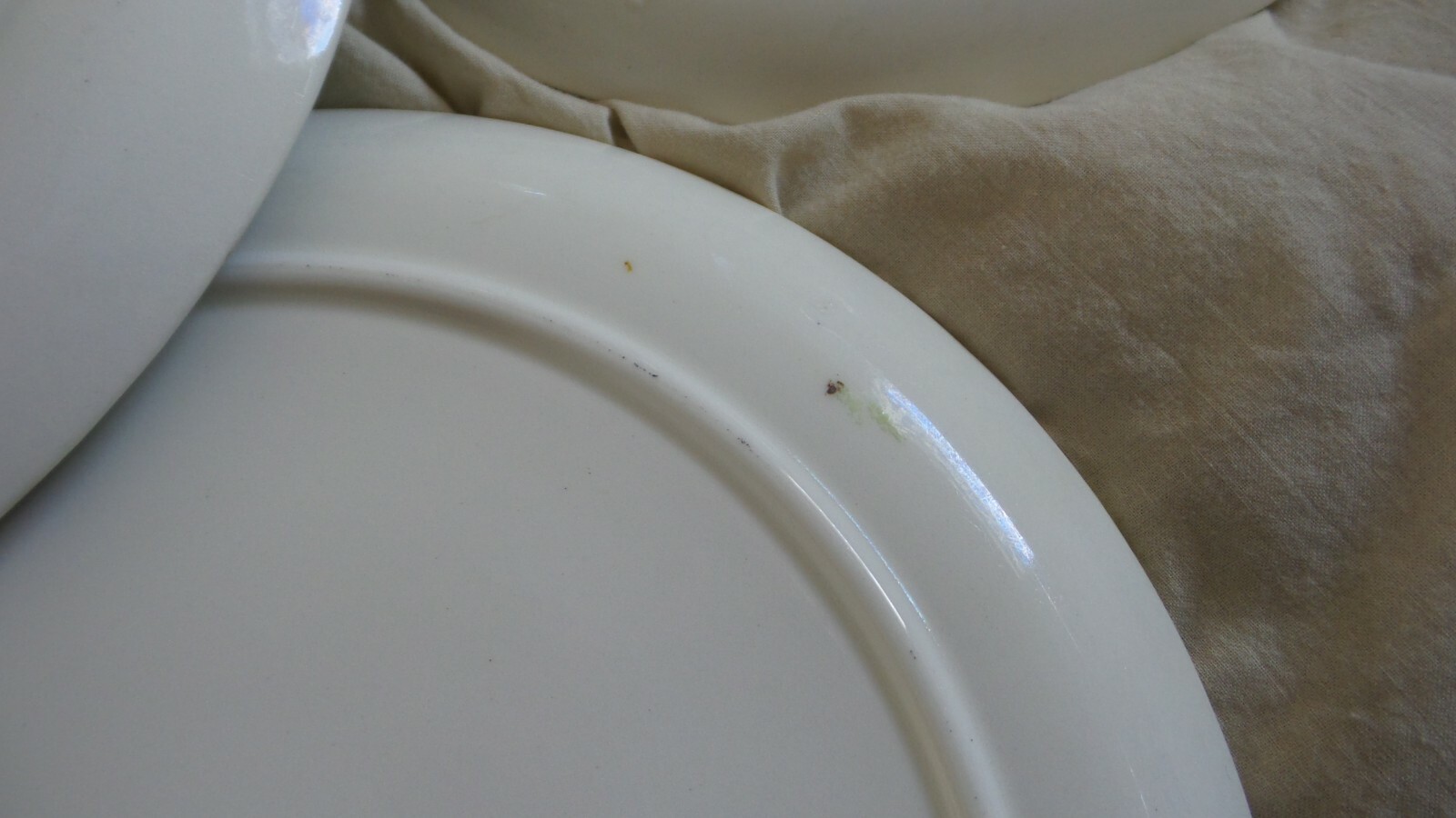 Vintage W. S. George GREEN AND BROWN Stripe 3 Dinner Plates  1904-1954