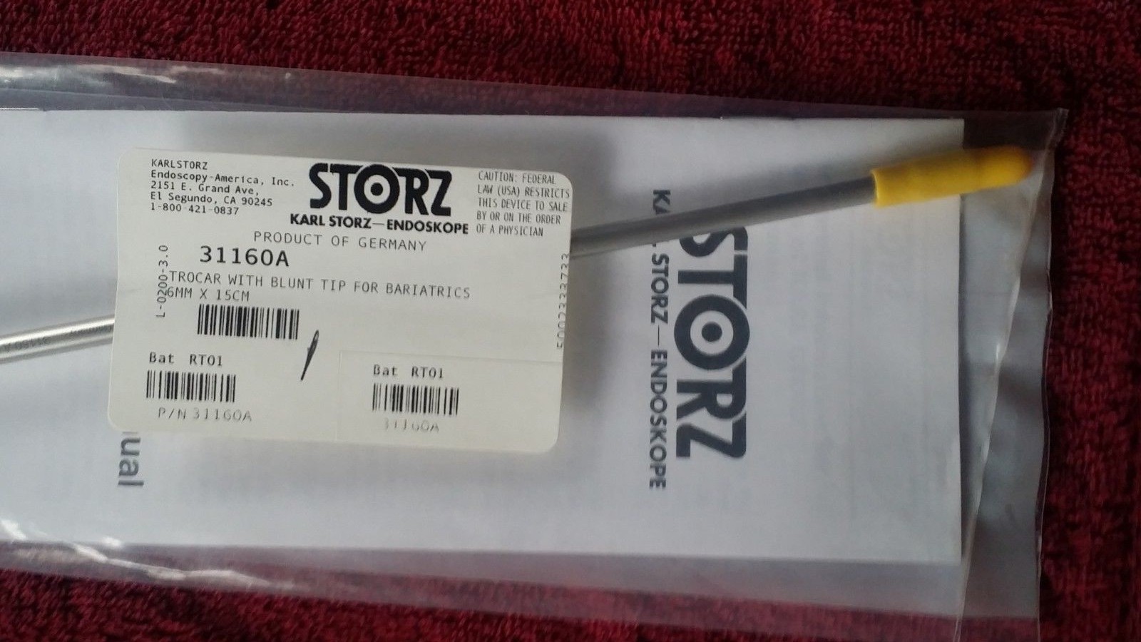 KARL STORZ 31160A TROCAR, BLUNT, 6MM, 15CM