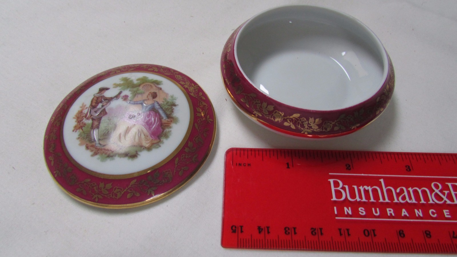 Porcelaine Limoges Red Trinket Box Vintage Couple 3in