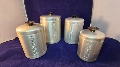 VINTAGE 1940'S BRUSHED ALUMINUM CANISTER SET - MADE IN ITALY