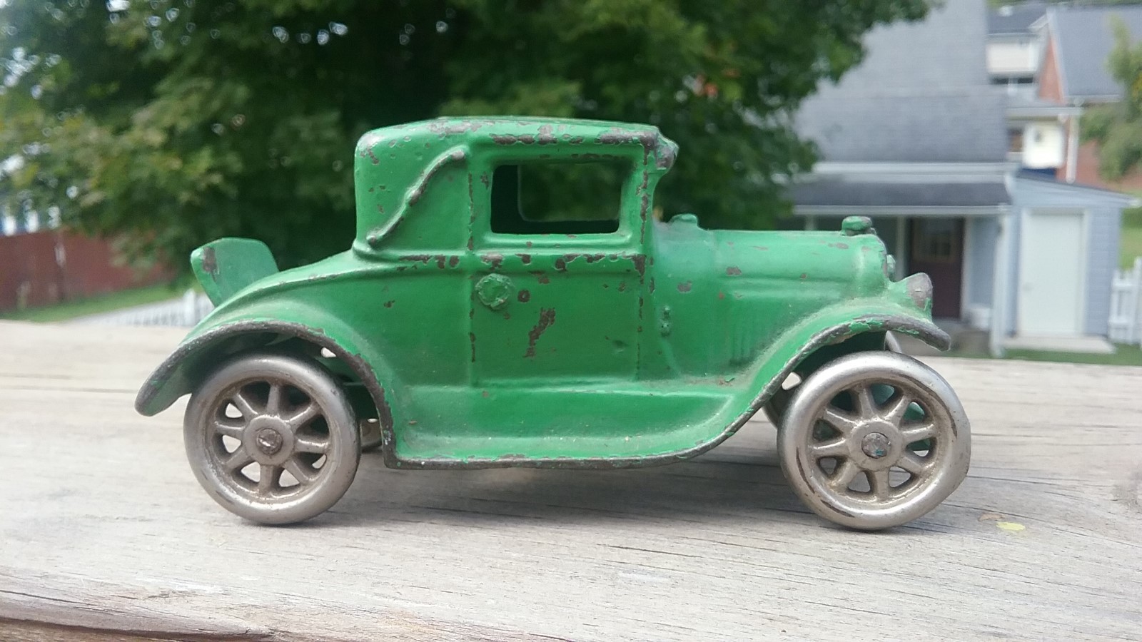Antique Cast Iron Arcade Green MODEL A FORD with Silver Wheels