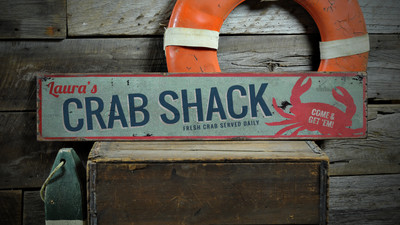 Custom Crab Shack Fresh Crab Served Rustic Handmade Vintage Wood Sign