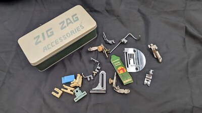 Vintage  Zig Zag Sewing Machine Attachments Case with various accessories