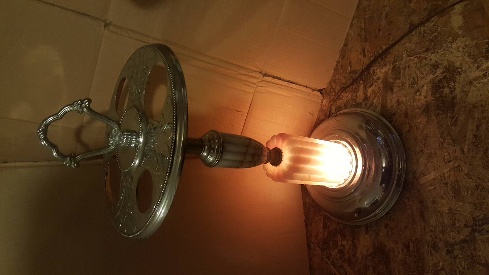 Antique SMOKING STAND Art Deco Chrome Lighted GLASS BASE Lamp shade VTG Floor