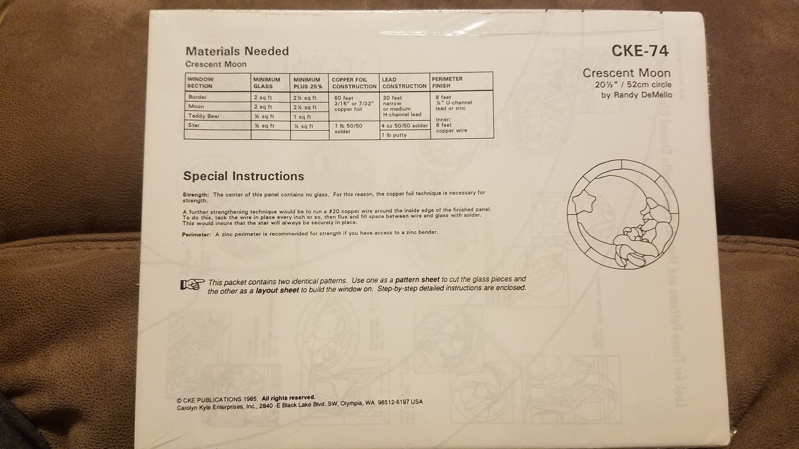 CAROLYN KYLE PRESENTS STAINED GLASS PATTERN NIP CRESCENT MOON CKE 74