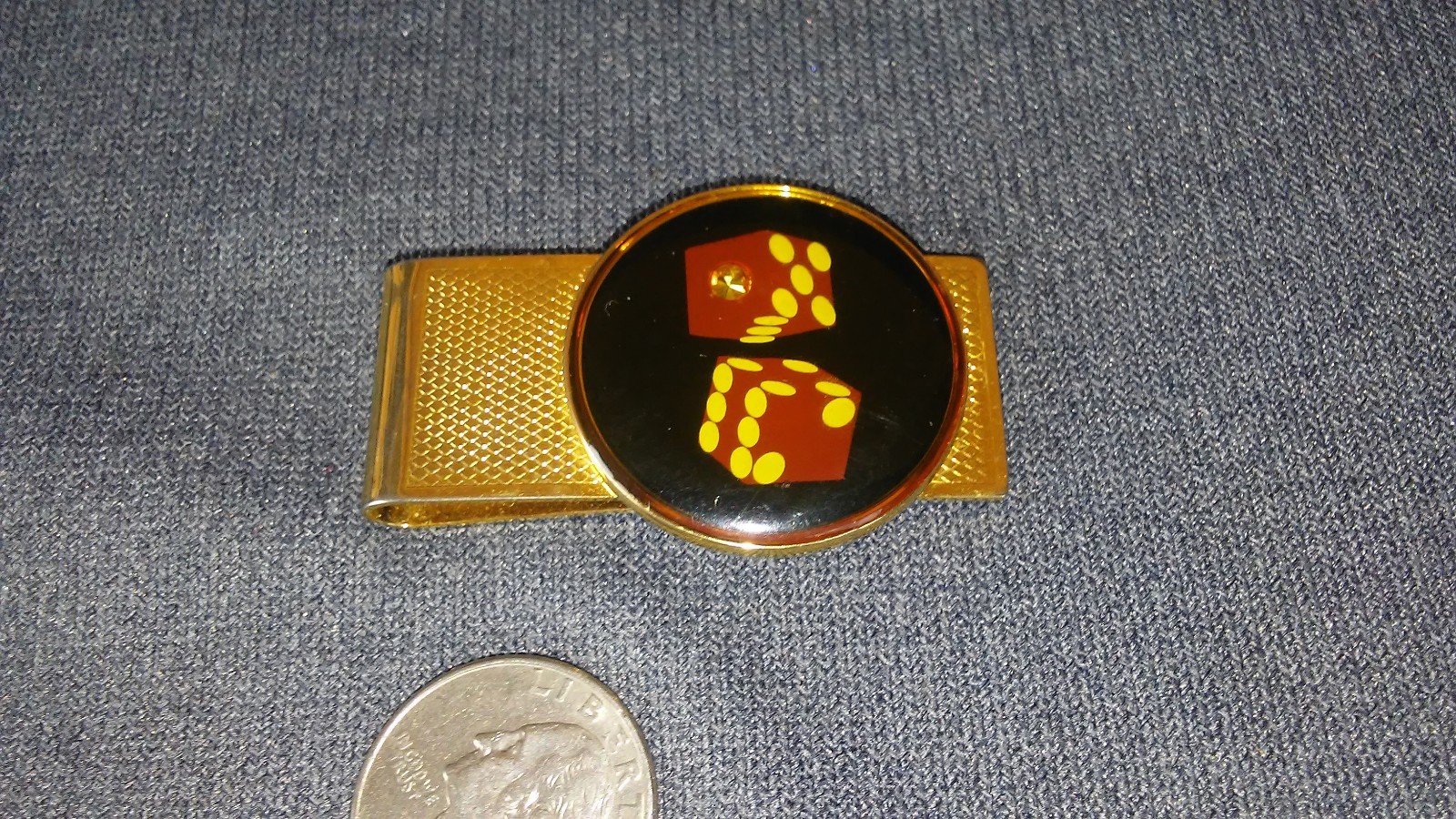 VINTAGE GOLD PLATED BRASS  DICE THEME WITH CITRINE STONE TIE CLIP