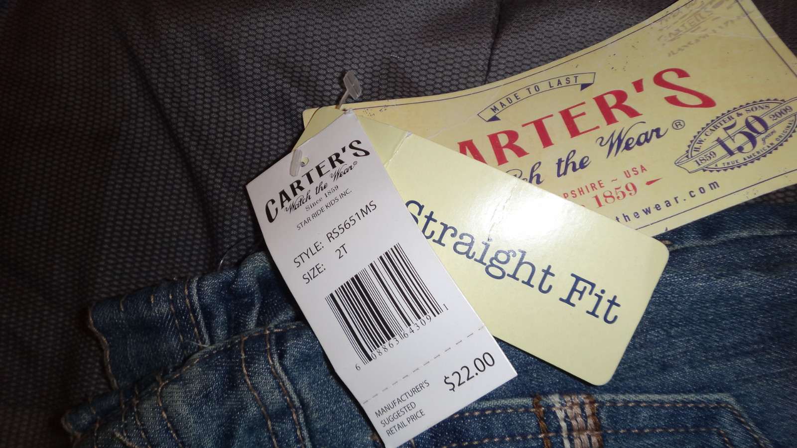 NWT Carter's Straight Fit Kids 2T Jeans 85% Cotton 15% Polyester $22