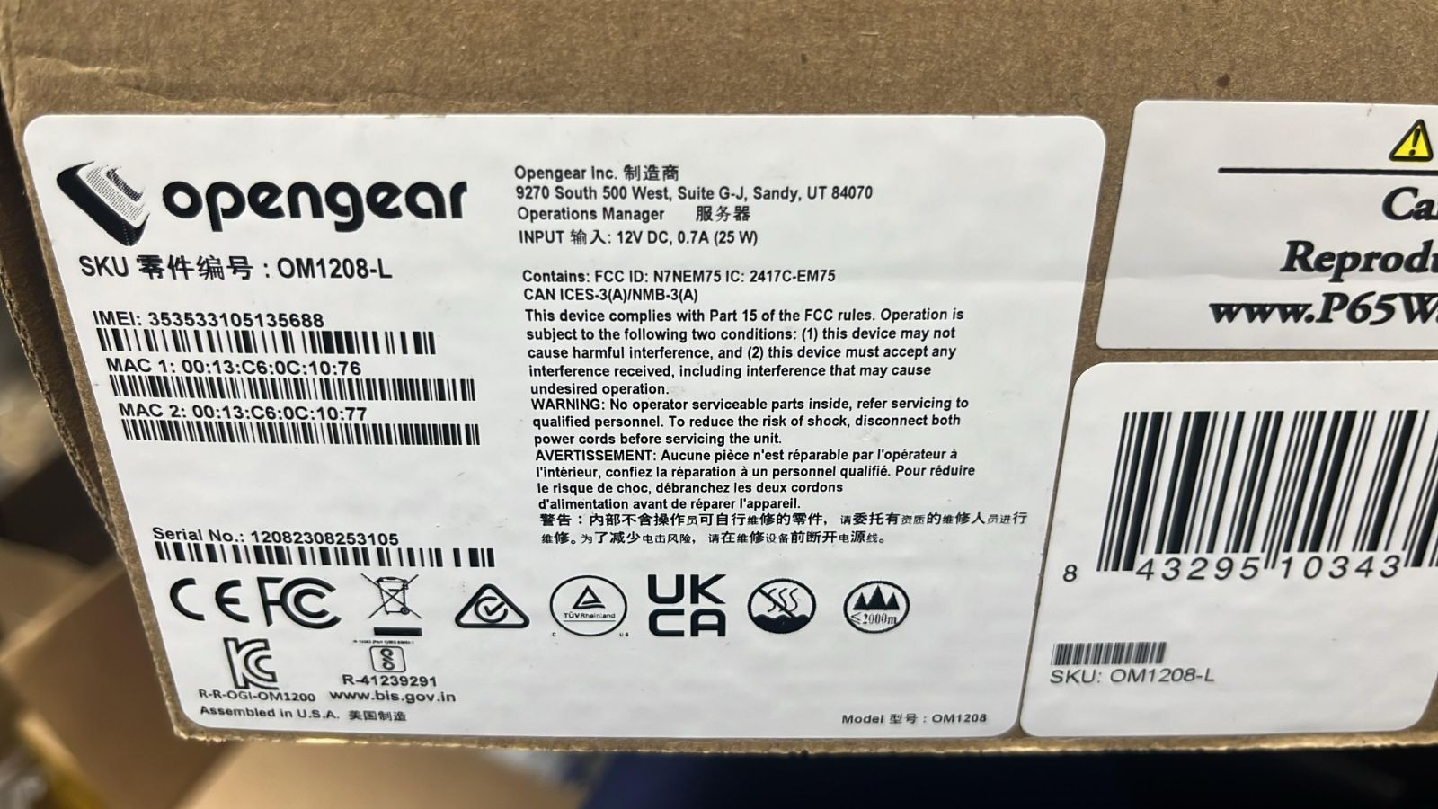 Opengear OM1208-L 8x RJ-45 2GB RAM 16GB SSD AMD GX-412TC 1RU Operation Manager
