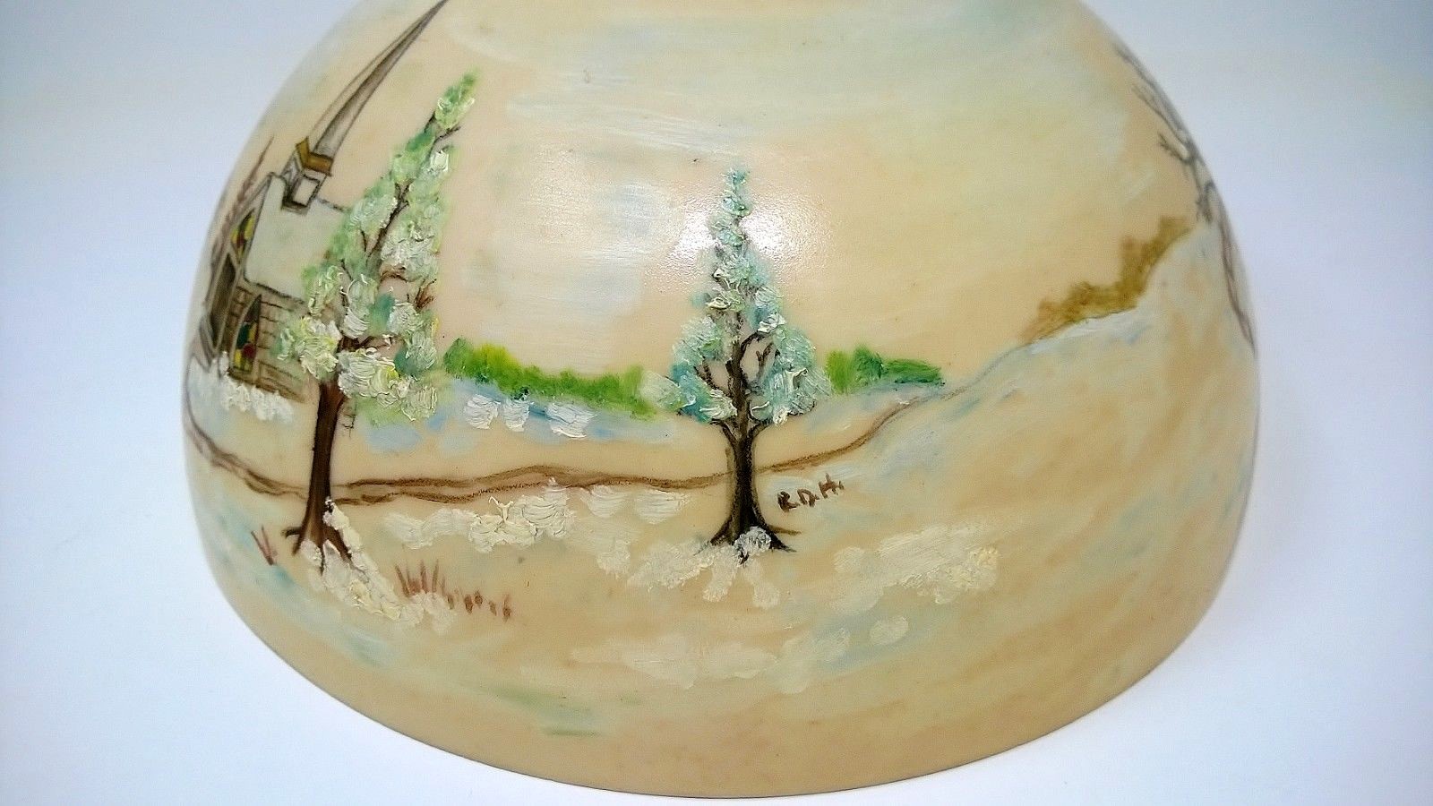 Hand Painted Glass Lamp Shade Winter Holiday Scene Mint Condition