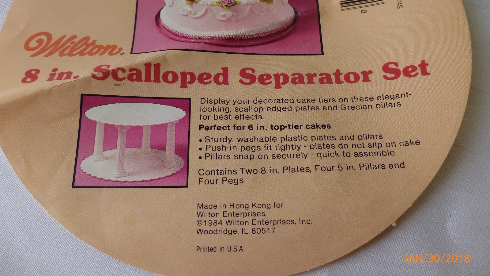 Vintage Wilton 8 inch Scalloped Separator Top Tier Cakes Set Complete 1984