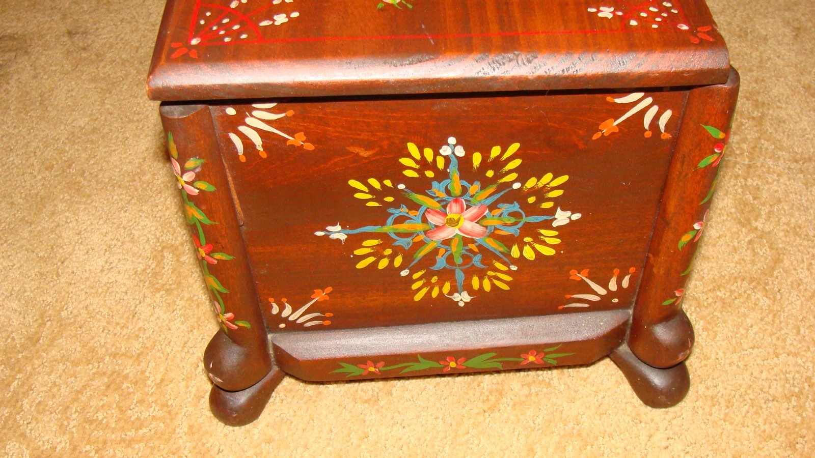 Antique Folk Art Chest painted pictorial  decoration primative unique Box