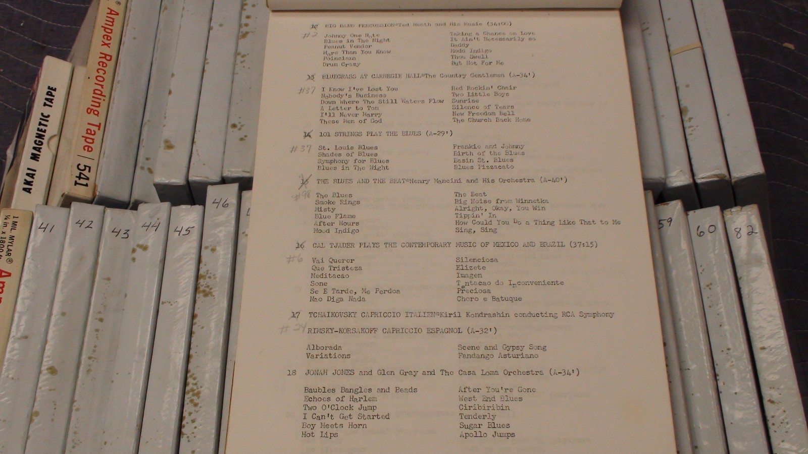 HUGE REEL TO REEL TAPE LOT OF 45 IN CASES WITH CATALOG! REALLY COOL!