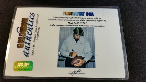 JOE NAMATH SIGNED NFL FOOTBALL w/ COA AUTO/SIGNATURE GRIDIRON AUTHENTICS SIGNING