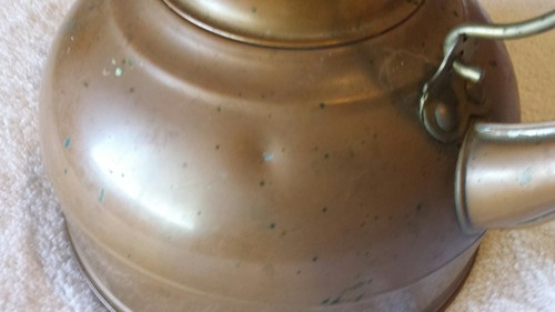 VINTAGE COPPER KITCHEN TEAPOT TEA KETTLE WOOD HANDLE Revere Ware, Rome N.Y. 1801