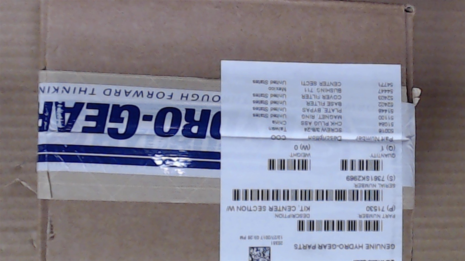 ハックル HYDRO GEAR 71530 Kit Center Section With Filter - Genuine part