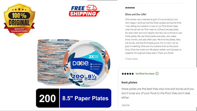 Dixie Paper Plates, 8.5 inch, 200 Count, 2X Stronger*, Multicolor, Disposable