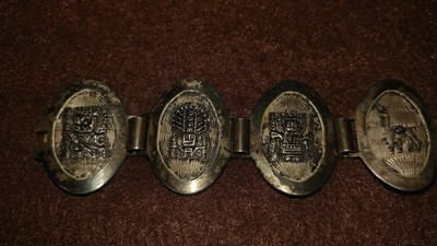Vintage Sterling Silver Sweetheart Bracelet, Inca Symbols , Llama,Viracocha, ++