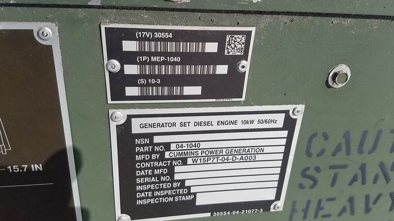Cummins MEP-1040 AMMPS 10KW Tactical Military Diesel Generator 60HZ  MEP-803a