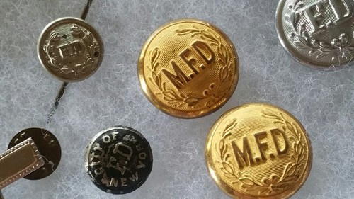 F.D.  New York ,FIRE DEPARTMENT BUTTONS EMBOSSED METAL ANTIQUE 10 Pieces in All