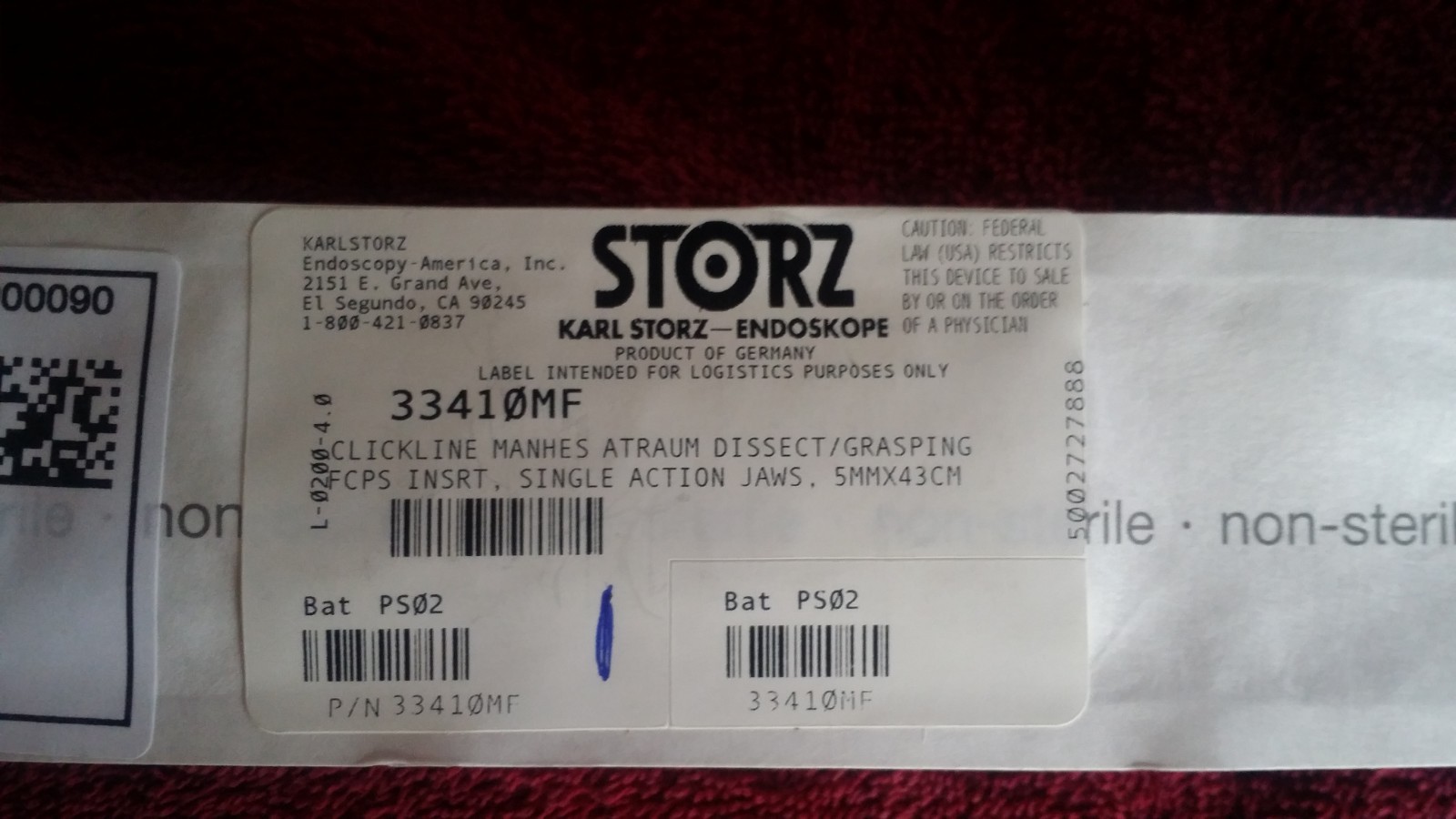 KARL STORZ 33410MF INSERT,'MANHES',DISSECT/GRASP