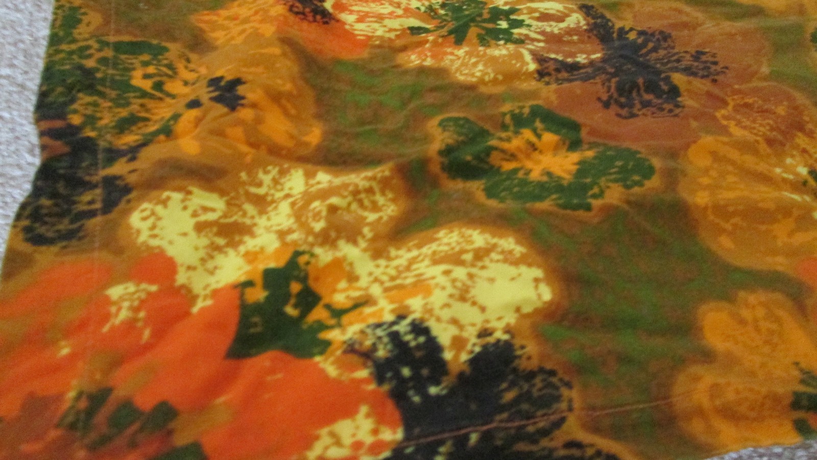 Vintage Fabric Retro Mid Century 1960s Orange Flower Power 52 x 64 F