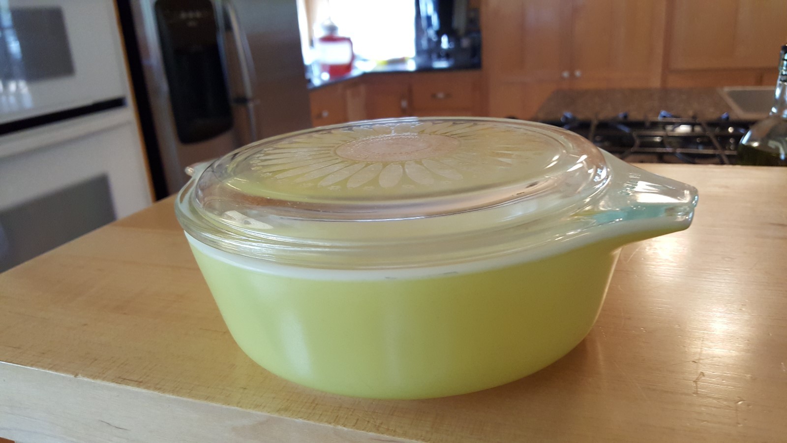 Vintage Pyrex Yellow Orange Sunflower Daisy Casserole Dish w/Lid 1.pt 471