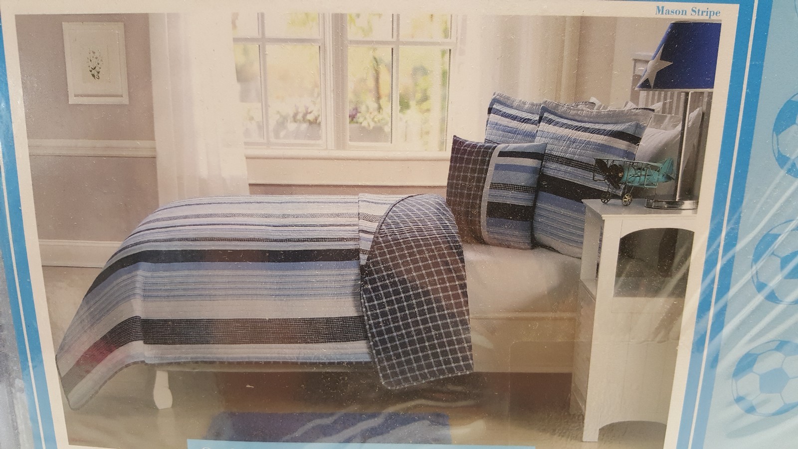 Kids Expressions Quilt Mini Set with Decorative Pillow 1 Full Quilt 2 shams Blue