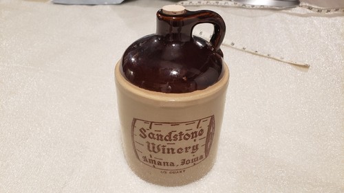 4/5 Quart Pottery Crock Jug SANDSTONE WINERY Amana Iowa  Vintage.