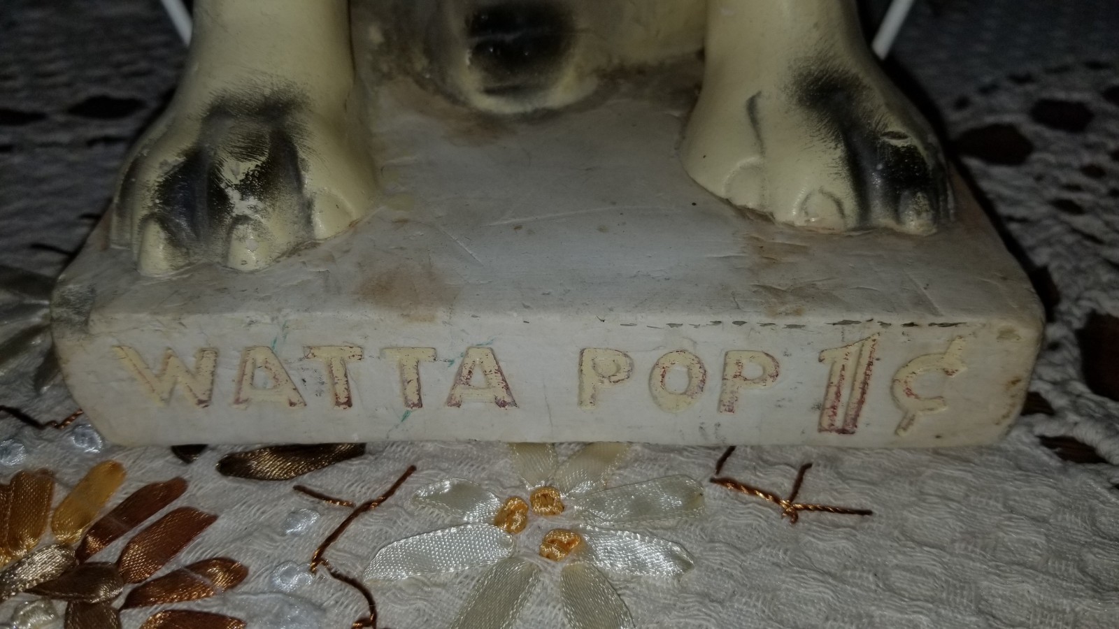 1930's Watta Pop chalkware dog bulldog advertisement display figure 1 cent Store
