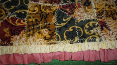 BEAUTIFUL ANTIQUE HAND MADE EMBROIDERED PRINTED VELVET CRAZY QUILT - 60 X 76