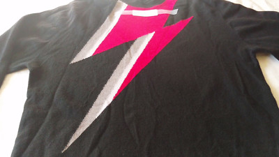 Clements Ribeiro Mens Black Cashmere Sweater with Lightning Bolt Motif L/XL