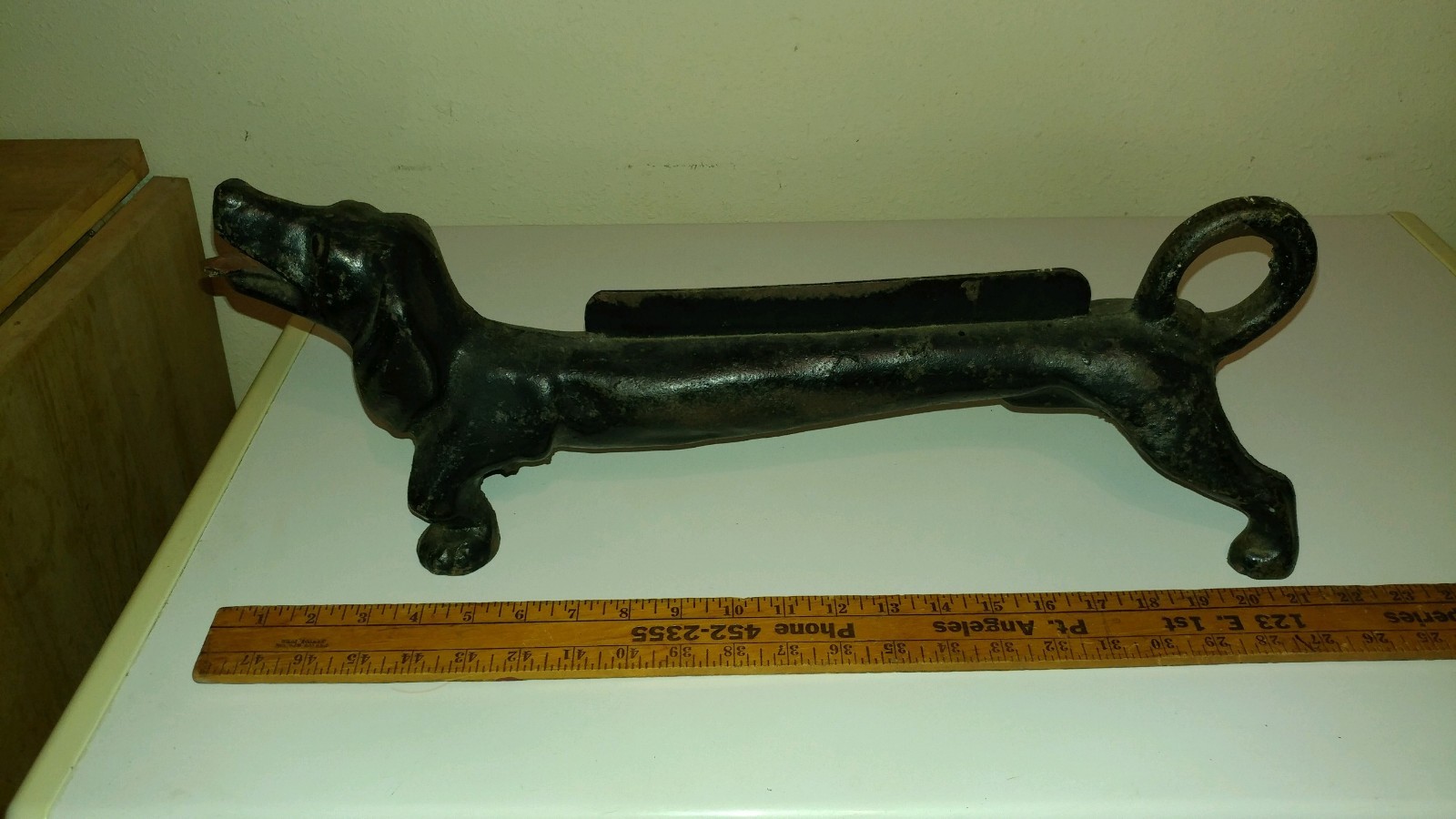 Hubley Cast Iron Boot Scraper Wiener Dog Original Paint Statue Tool Doorstop