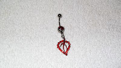 Red Leaf Design Crystal Belly Navel Ring Body Jewelry Piercing 14g