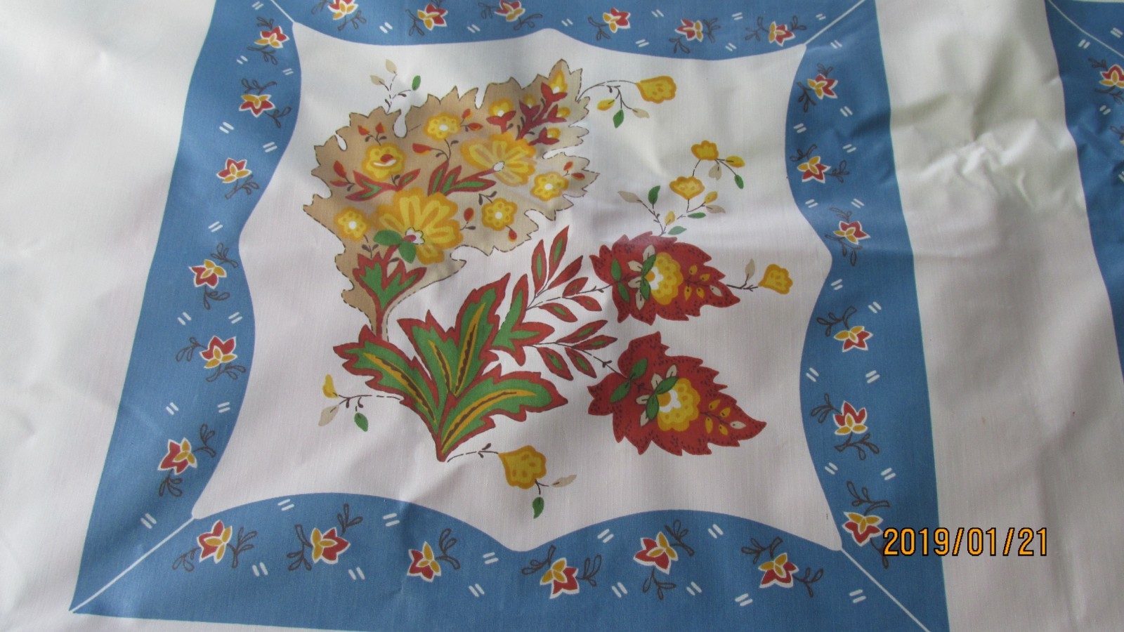VINTAGE PILLOW FABRIC POLISHED COTTON KITTY BLUE