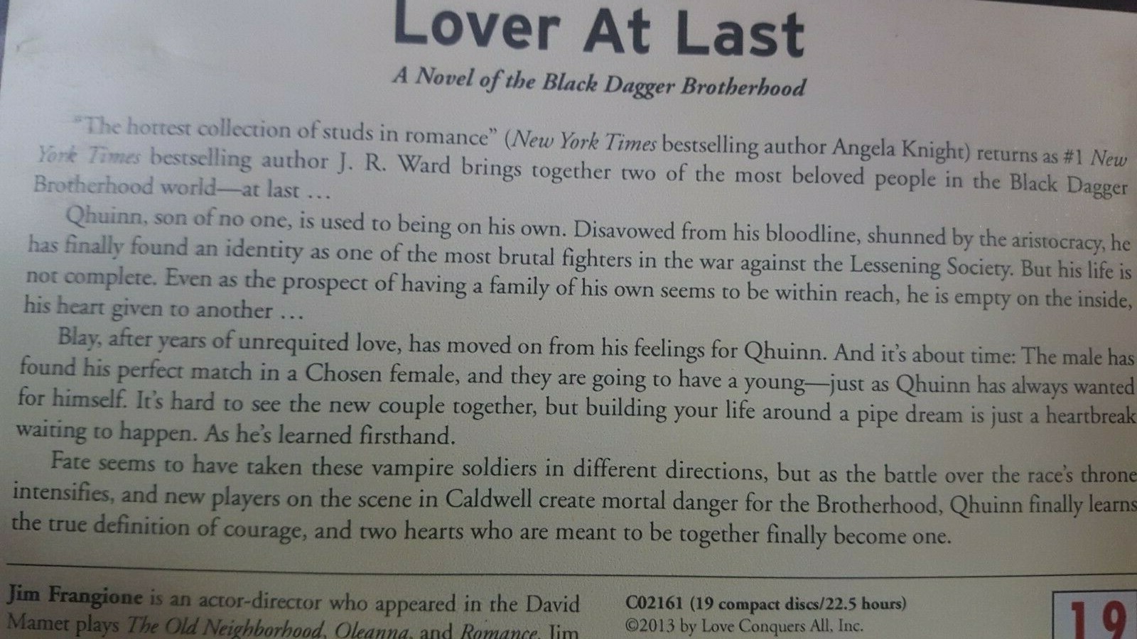 Recorded Books- Lover at Last By J.R. Ward a novel of black dagger...19 Disc Set