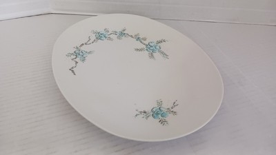 Vintage Mid Century Pale Blue Floral & White Melamine 13'' x 11'' Platter