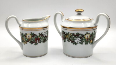 Fitz & Floyd Vintage 1978 ST NICHOLAS Santa Christmas Tree Sugar and Creamer Set