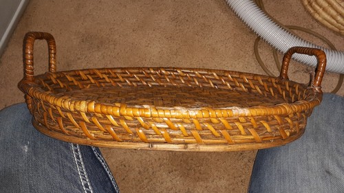 Large STURDY Oval Wicker Bamboo Rattan Serving or Decorative Tray 12