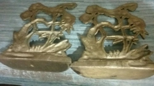 VINTAGE SOLID BRASS FLOWER BOOKENDS